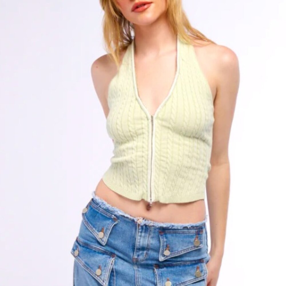 Callie Lives Stasia Zip It Up AKIRA Mint Sleeveless Crop Top L XL
